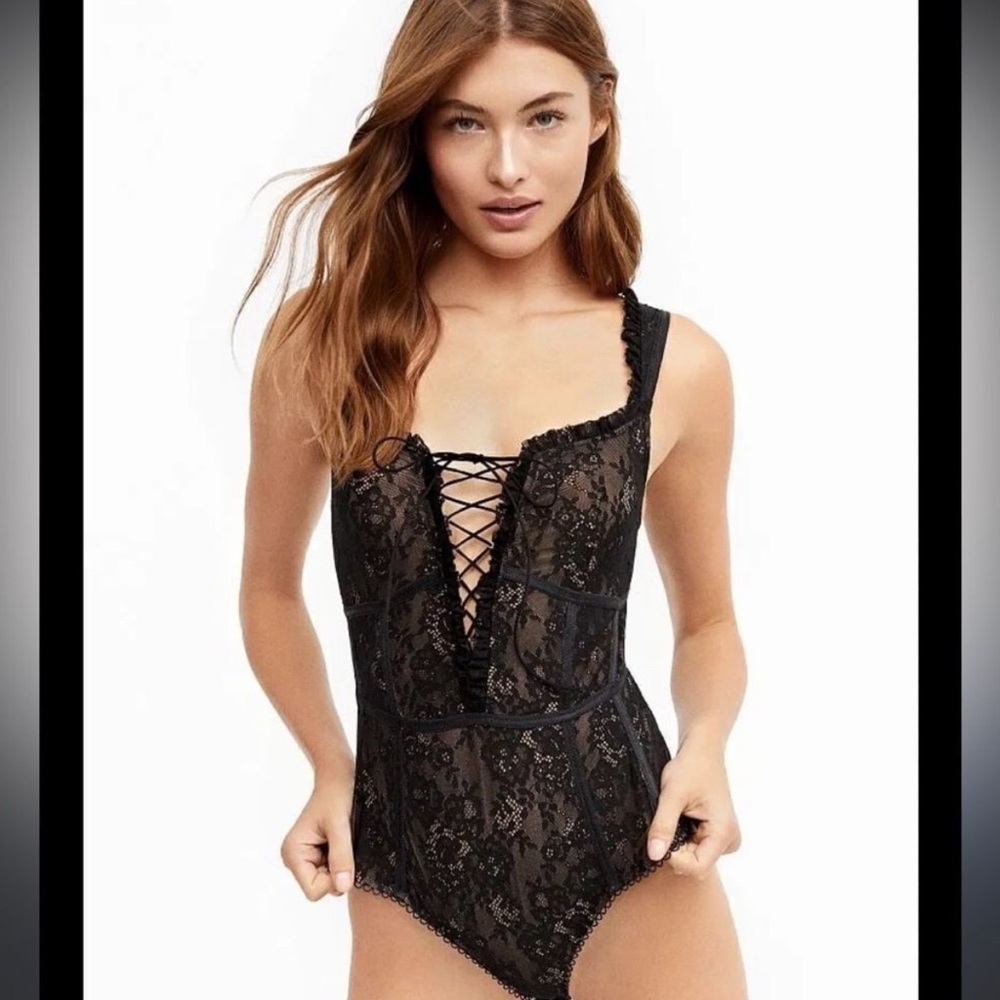For Love And Lemons Black Lace Bodysuit